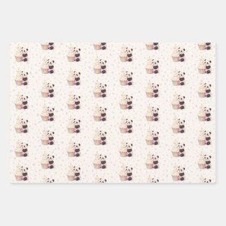 Sweet Pastel Panda Baby 2nd Birthday Wrapping Paper Sheet