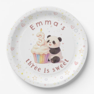 Sweet Pastel Panda Baby 3rd Birthday Paper Plates
