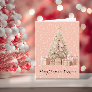 Sweet Pastel Soft Pink Snowflakes & Christmas Tree Note Card