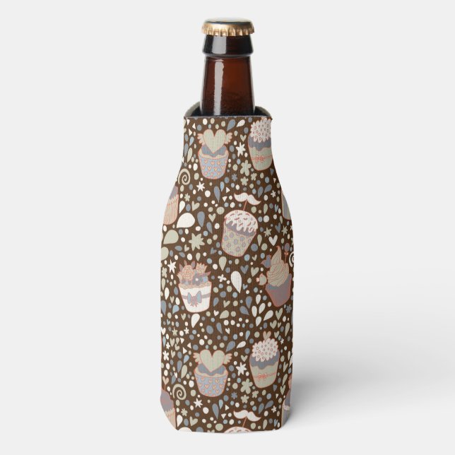 Sweet  pattern made of tasty cupcakes bottle cooler (Bottle Front)