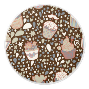 Sweet pattern made of tasty cupcakes ceramic knob