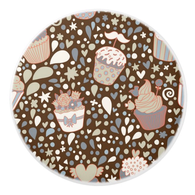 Sweet  pattern made of tasty cupcakes ceramic knob (Front)