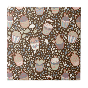 Sweet  pattern made of tasty cupcakes ceramic tile