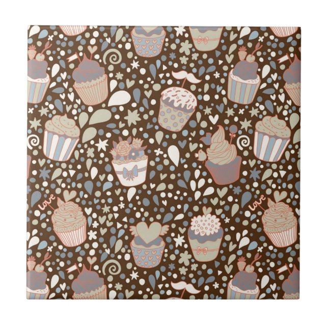 Sweet  pattern made of tasty cupcakes ceramic tile (Front)
