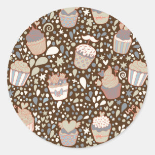 Sweet pattern made of tasty cupcakes classic round sticker
