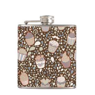 Sweet  pattern made of tasty cupcakes hip flask