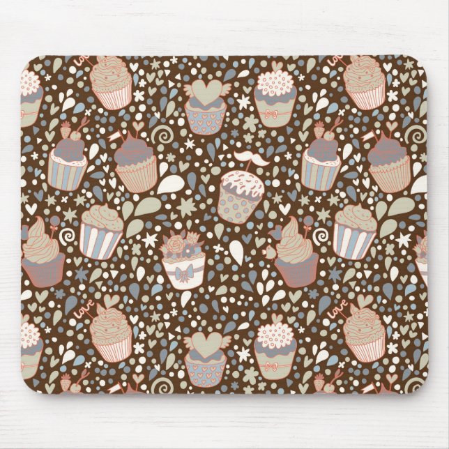 Sweet  pattern made of tasty cupcakes mouse pad (Front)