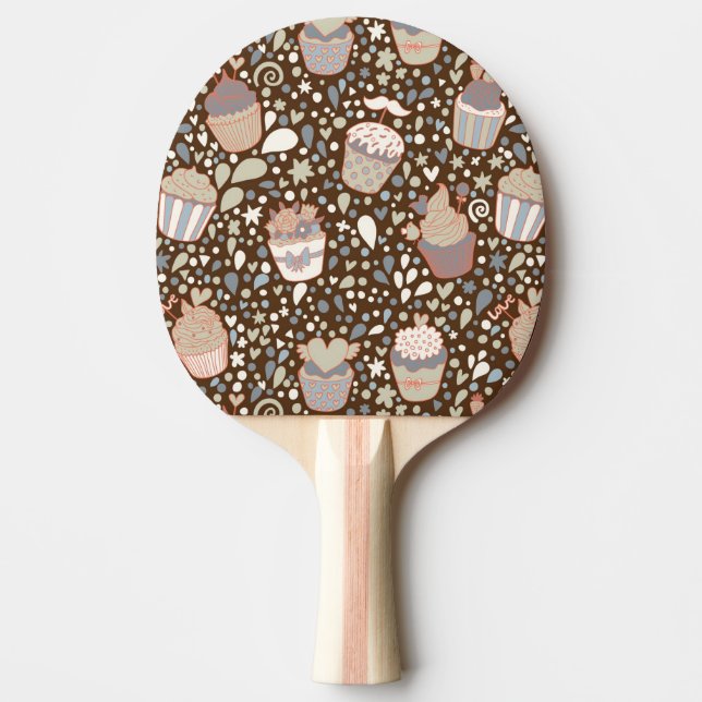 Sweet  pattern made of tasty cupcakes ping pong paddle (Front)
