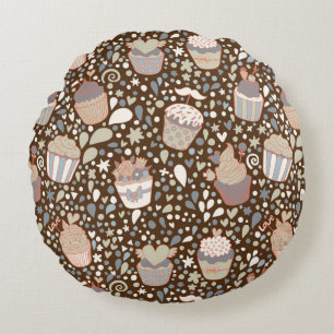 Sweet  pattern made of tasty cupcakes round cushion