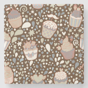 Sweet pattern made of tasty cupcakes stone coaster