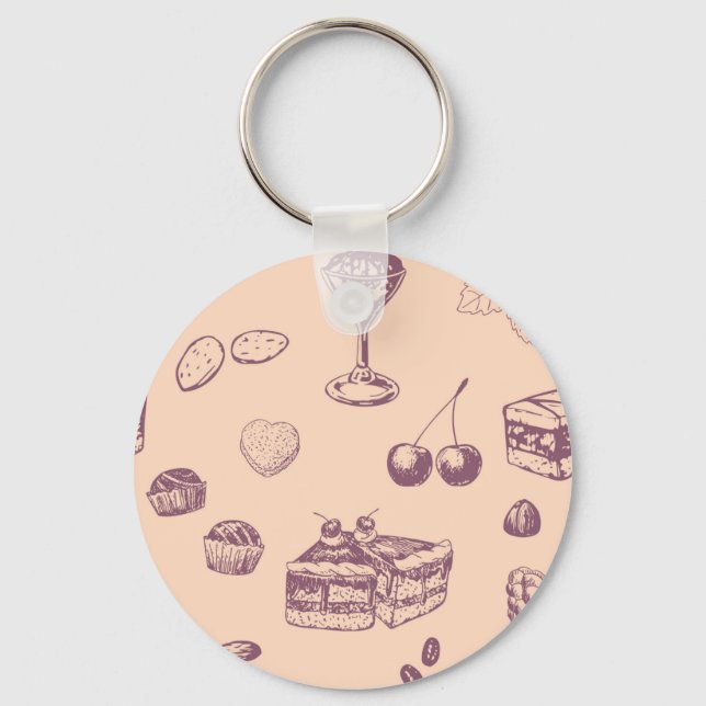 Sweet pattern with various desserts. key ring (Front)