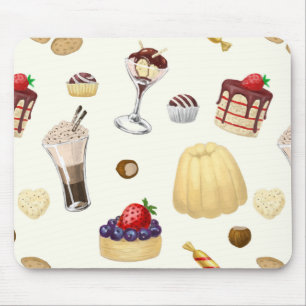 Sweet pattern with various desserts. mouse pad