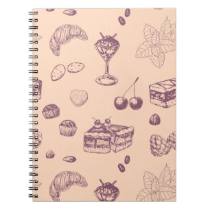 Sweet pattern with various desserts. notebook