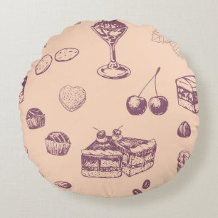 Sweet pattern with various desserts. round cushion