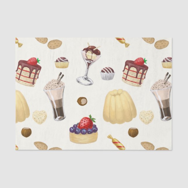 Sweet pattern with various desserts. tissue paper (Front)