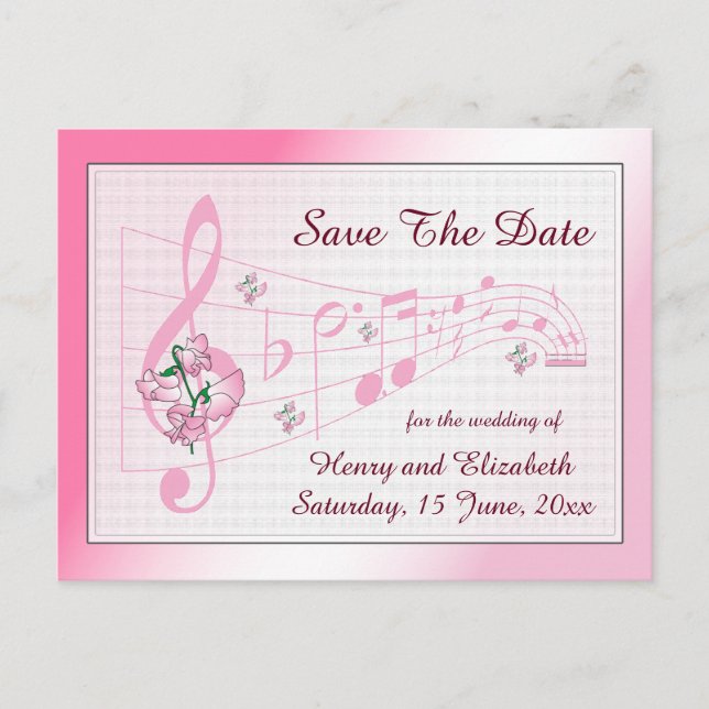 Sweet Pea and Music Save The Date Card (Front)