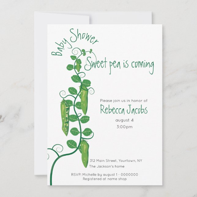 Sweet pea baby shower Invitation (Front)