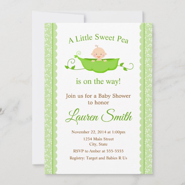 Sweet Pea Baby Shower Invitation Gender Neutral (Front)
