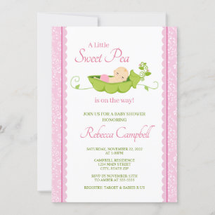 Sweet Pea Baby Shower Invitation, Girl Pink Invitation