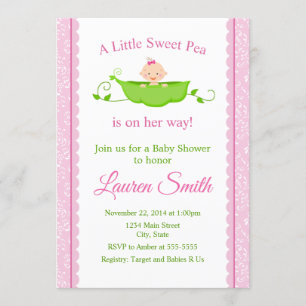 Sweet Pea Baby Shower Invitation Pink Girl Baby