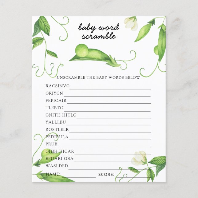 Sweet Pea - Baby Word Scramble Game (Front)