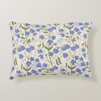 Sweet pea blue and cream cottagecore design decorative cushion