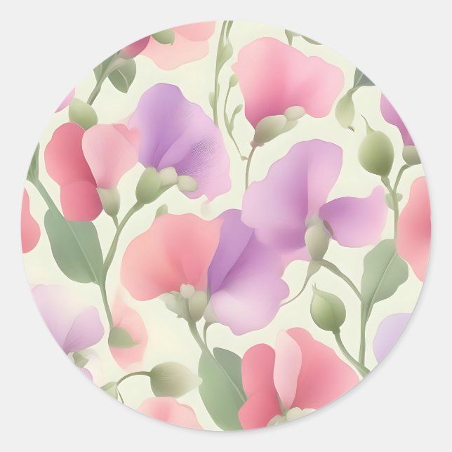 Sweet Pea Charming Retro Pastel Classic Round Sticker (Front)