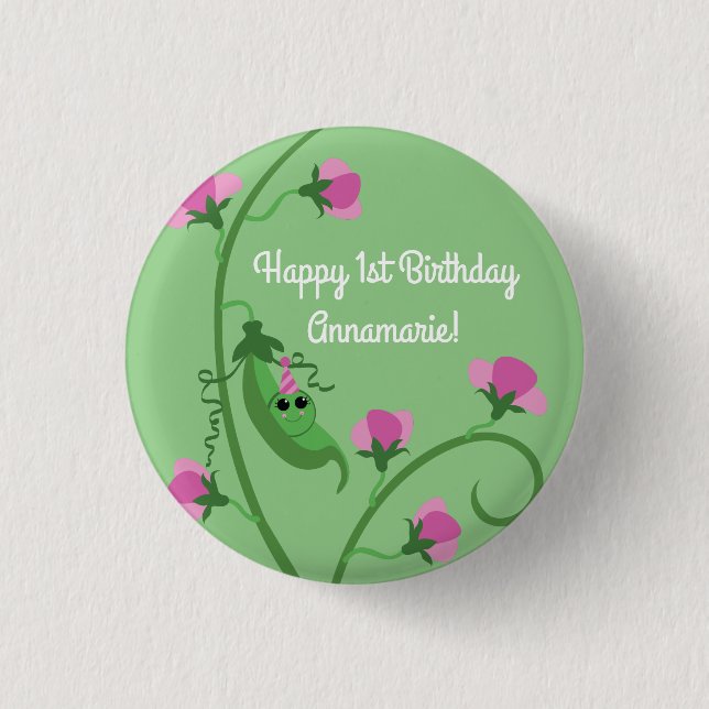 Sweet Pea Cute 1st Birthday Party 3 Cm Round Badge (Front)