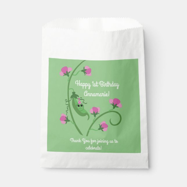 Sweet Pea Cute 1st Birthday Party Favour Bag (Front)