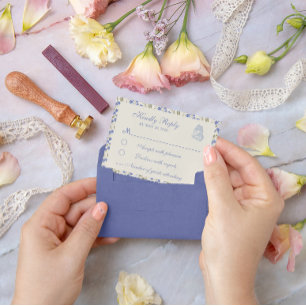 Sweet Pea Floral Blue and Cream RSVP Card