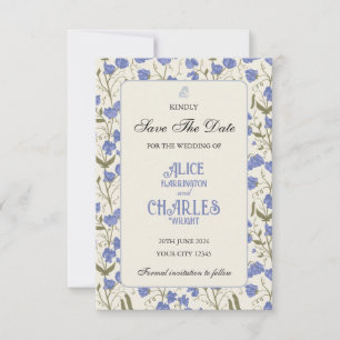 Sweet Pea Floral Blue and Cream Save The Date