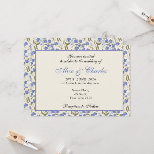 Sweet Pea Floral Blue and Cream Wedding Invitation