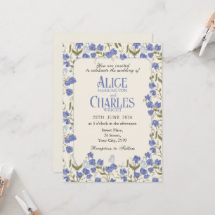 Sweet Pea Floral Blue and Cream Wedding Invitation