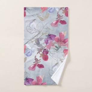 Sweet Pea Floral Pattern on Blue Hand Towel