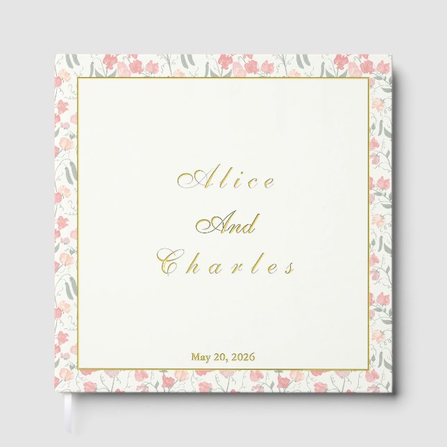Sweet Pea Floral Pink and Cream  Guest Book (Front)