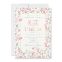 Sweet Pea Floral Pink and Cream Wedding Invitation