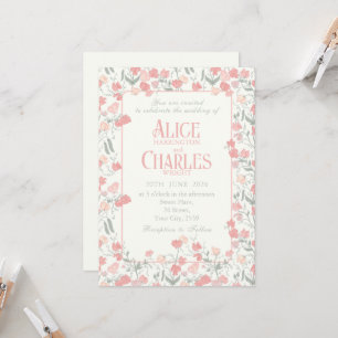 Sweet Pea Floral Pink and Cream Wedding Invitation