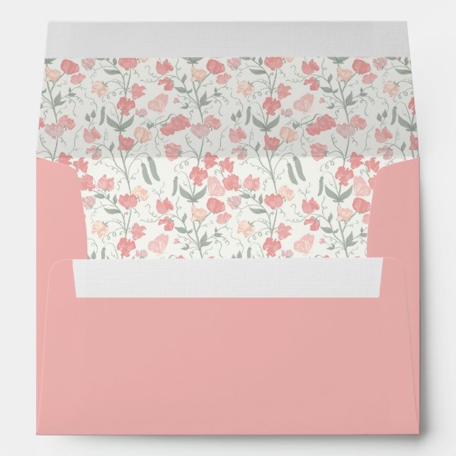 Sweet Pea Floral Wedding Envelope Pink (Back (Bottom))