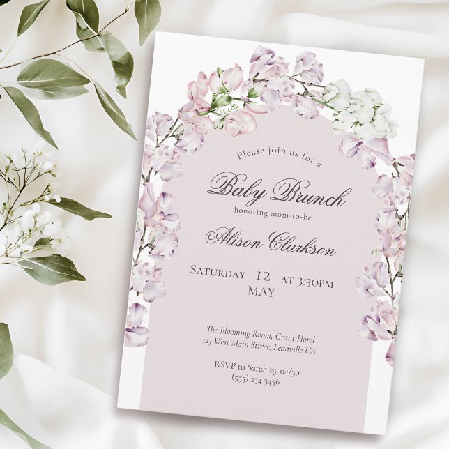 Sweet Pea flower arch Baby brunch elegant lavender Invitation (Creator Uploaded)