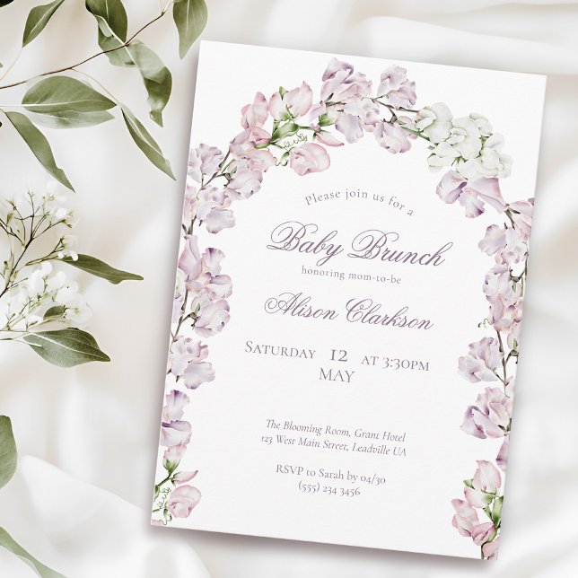 Sweet Pea flower arch Baby brunch elegant lavender Invitation (Creator Uploaded)