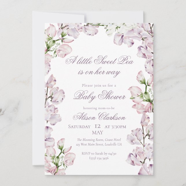 Sweet Pea flower arch Baby brunch elegant lavender Invitation (Front)