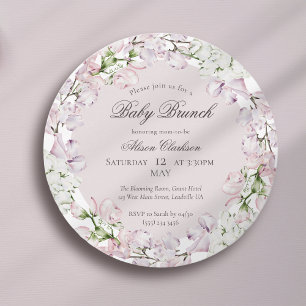 Sweet Pea flower Baby brunch elegant Round  Invitation