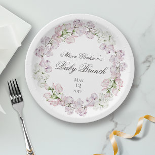 Sweet Pea flower Baby brunch elegant Round Paper Plate