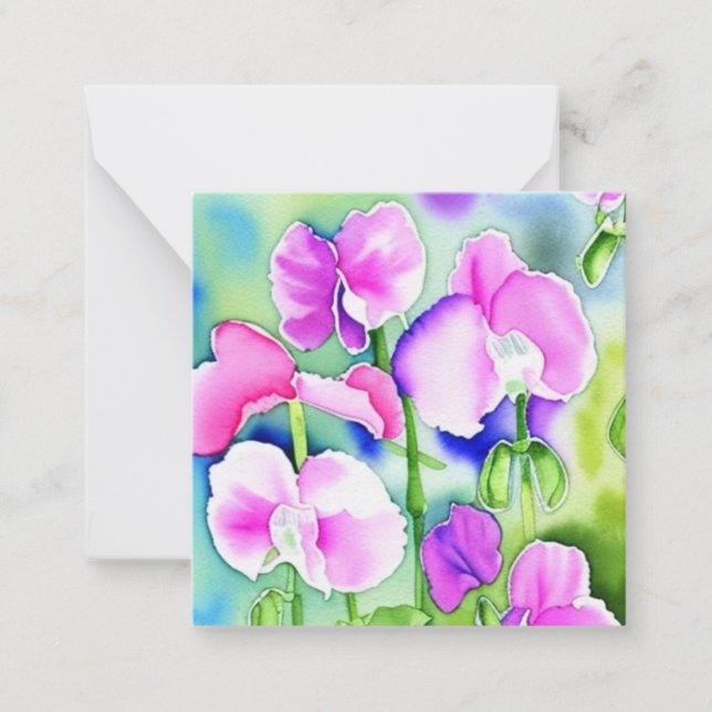 Sweet Pea flower watercolor print note card (Front)