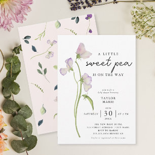 Sweet Pea Flowers   Girl Baby Shower Invitation