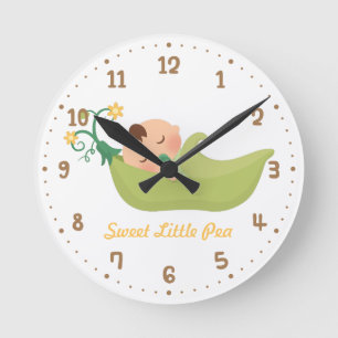 Sweet Pea in a Pod Baby Boy Nursery Room Decor Round Clock