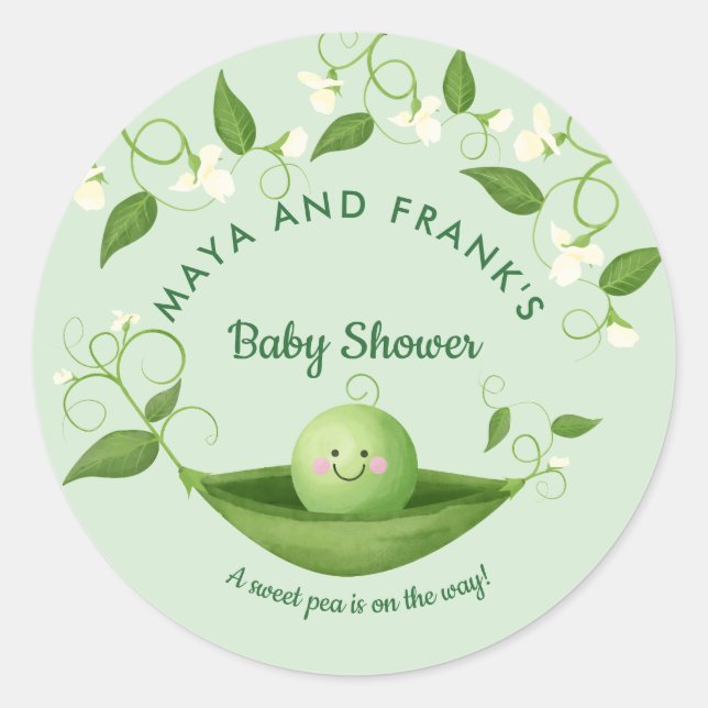 Sweet Pea in a Pod Baby Shower   Classic Round Sti Sticker (Front)