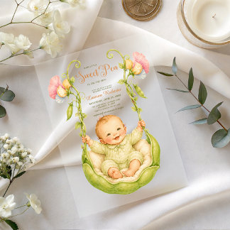 Sweet Pea in a Pod Watercolor Baby Shower Acrylic Invitations