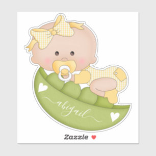 Sweet pea in pod baby girl in yellow and name