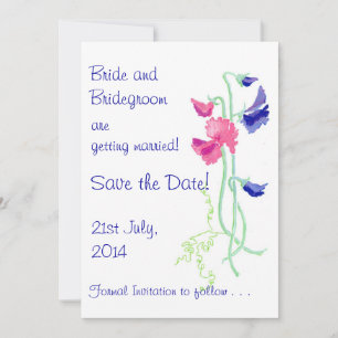 Sweet Pea Pink and Blue 'Save the Date' Card
